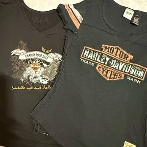 2 Harley-Davidson tees women's side-laced & charity tour tee from 2010. Sz. M